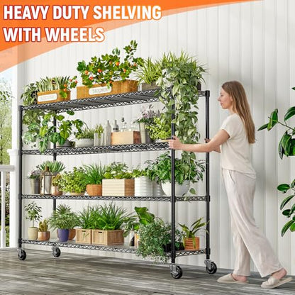 60" W Storage Shelves Wire Shelving withWheels, Heavy Duty Metal Garage Shelving,Adjustable Wire Rack with Liners, Fits 27-Gallon Totes, for Commercial & Warehouse,60" Wx 18" Dx63.78 H - size: 60" W x 18" D x 63.78" H-4 Tier