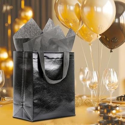 KeerxunBag Black Gift Bags - 12pk - Reusable - With Inner Liner Paper - color: black out