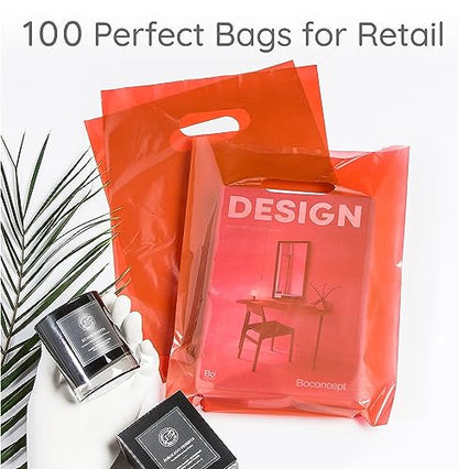 Choice Marts 100 Red Plastic Bags With Handles 9x12 Merchandise Bags - color: Red