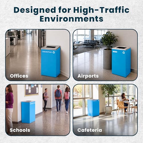Alpine Commercial Indoor Recycle Bin - 29 Gallon Blue Recycle Bin Recycle Trash Can Office Recycling Bins, Metal Recycling Container with Stickers & 3 Optional Lids (lid Sold Separately) - color: Blue Can