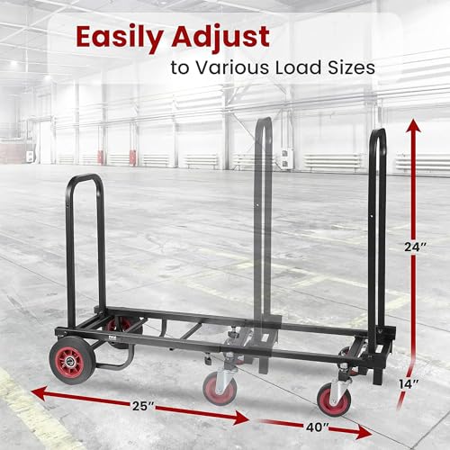 Pyle Compact Folding Adjustable Equipment Dolly - Heavy Duty Multi‑Function Convertible Cart Hand Truck/Platform Cart with Wheels - Expandable Up to 25.24" to 40.24" - 200LBS MAX Load Capacity - size: 25.24'' x 14.25''