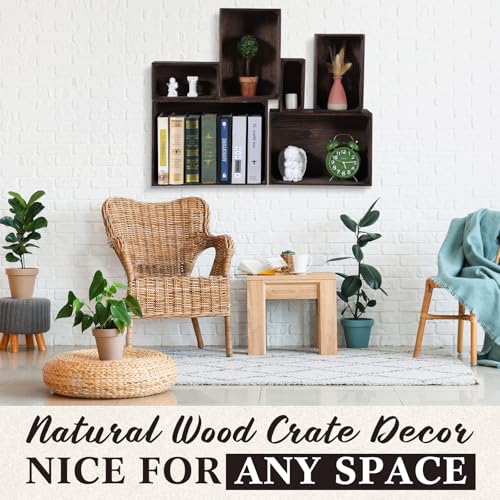 AceOrbit Set of 6 Rustic Wood Crates for Display Nesting Box, Dark Brown - color: Dark Brown