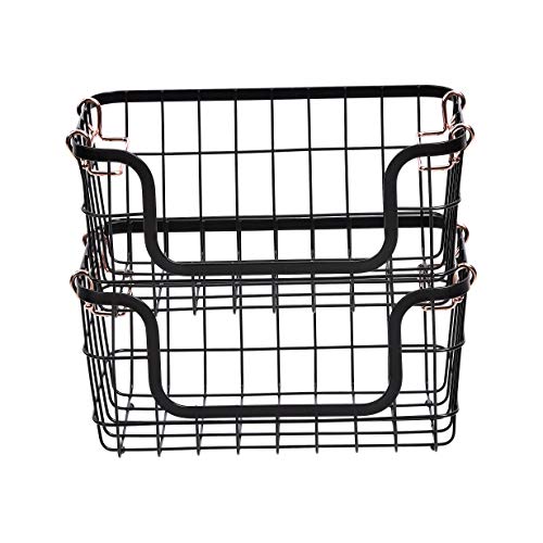 Amazon Basics Stackable Metal Wire Rectangular Storage Baskets for Kitchen, Bathroom or Pantry Organizing, 2 Count, Black - size: (Pack of 1)