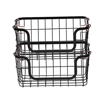 Amazon Basics Stackable Metal Wire Rectangular Storage Baskets for Kitchen, Bathroom or Pantry Organizing, 2 Count, Black - size: (Pack of 1)