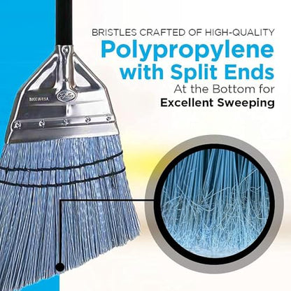 Fuller Brush Angle Broom – Heavy Duty Broom with Split End Bristles, Steel Handle, Indoor/Outdoor Floor Sweeper for Home, Garage, Patio