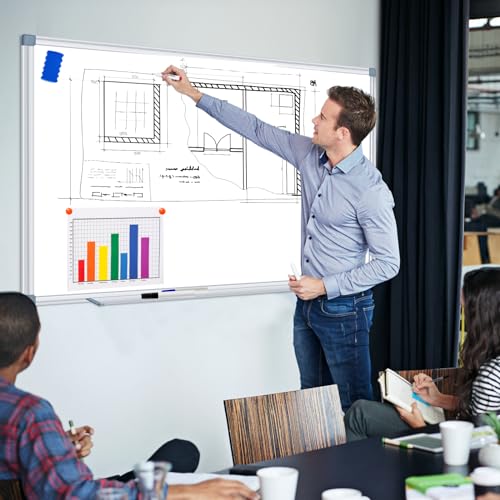 H-Qprobd Whiteboard Dry Erase White Board for Wall 60x40 (2pcs) Magnetic Boards for Office Classroom & Home, Large Wall White Board Including 6 Markers, 20 Magnets, 2 Erasers - size: 60"x40"(2pcs)