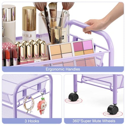 TOOLF 4 Tier Rolling Cart, Metal Utility Storage Cart with Wheels, Purple - color: Purple, size: 4-Tier