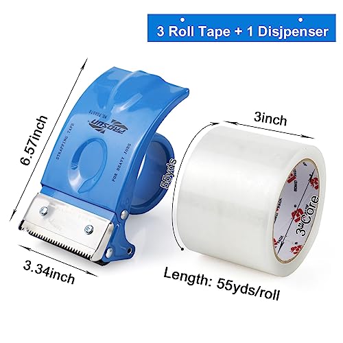 3 Inch Wide Packing Tape with Dispenser,2.4 Mil x 55 Yards Heavy Duty Packaging Tape Refill for Shipping,Industrial Grade,Urtal Strong Boxing Tape for Moving,Mailing and Storages (Clear) - color: Clear