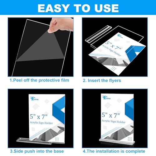 EHWINE 4 Pack Acrylic Sign Holders 5x7 Double-Sided Tabletop Display Stands for Menus Flyers & Signs, Clear Acrylic Picture Frame for Office Business Store & Events - size: 4 Pack 5x7 Inch