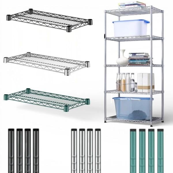 Adjustable Wire Shelving System with Posts and Wire Shelves – 4 Posts & 2 Shelves, Post Heights 8"–96", Shelf Sizes 12x24–18x60, Heavy Duty Metal Storage Rack for Kitchen Garage Pantry Restaurant