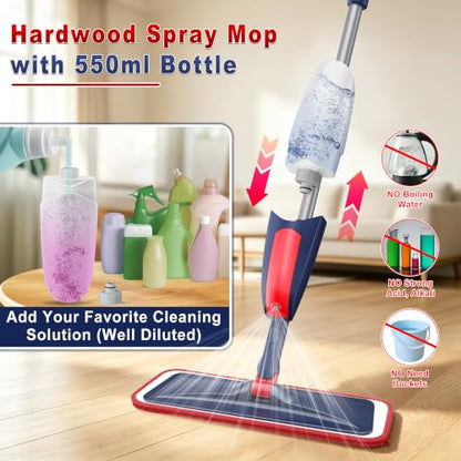 Spray Mops for Hardwood Floor Cleaning: Wet Flat Mop for Wood Tile Laminate - color: Darkblue Red