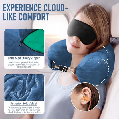 Travel Neck Pillow Stuffable with Clothes, Stuffable Travel Pillow - color: Peacock Blue