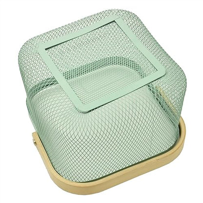 AJIODA Metal Mesh Steel Basket, Storage Organizer Basket Multi-functional Hanging Kitchen Basket Fruit Basket Bin with Bamboo Handle, 9.84 x 10.2 x 7 inch, Mint Green - color: Mint Green