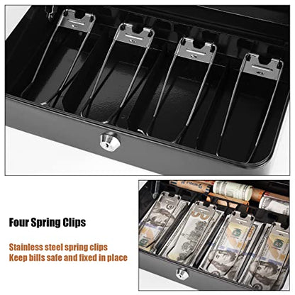 Sumerfnt Cash Box with Money Tray and Lock Money Box for Cash, Metal Locking Cash Box - 11.8" x 9.4" x 3.54" Black - color: Black