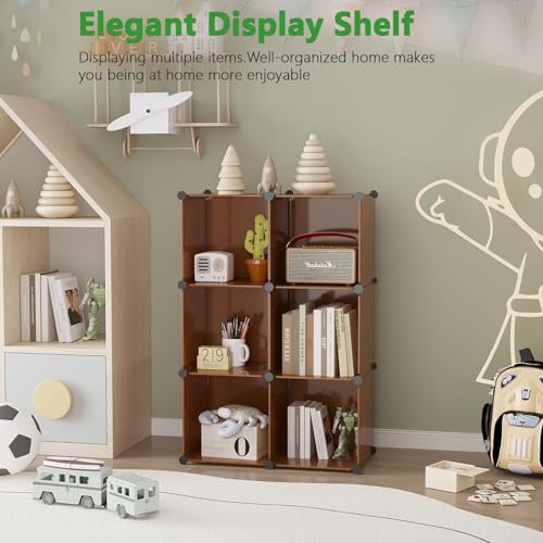 C&AHOME 6-Cube Storage Organizer Cube Shelf Closet Storage Bookcase, Brown - color: Brown