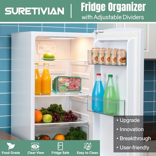 Freezer Organizer,12" Visible Fridge Organizer Rack with Removable Dividers - color: Mint Green