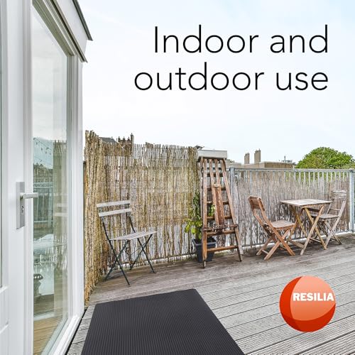 RESILIA Black Plastic Floor Runner - Embossed Wide Rib Waterproof Vinyl, Heavy Duty Protector Mat for Indoor Hardwood, Hard Floors, Garage, Entryway, Kitchen, & Outdoor Use, 36” x 12’, Made in USA - size: 36" x 12'