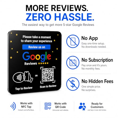 NFC Tap Google Review Acrylic Plate, Black, Compact 3.9", 3-PLATES - color: Black, size: 3.94" - 3 PLATES
