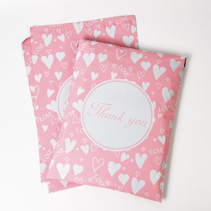50x Poly Mailers 10x13 Inch Mailing Bags Colorful Thank You Designs with Self Seal Tear & Waterproof Shipping Envelopes for Packaging, Small Business & E-Commerce (Peach Heart Thank You) - color: Peach Heart Thank You