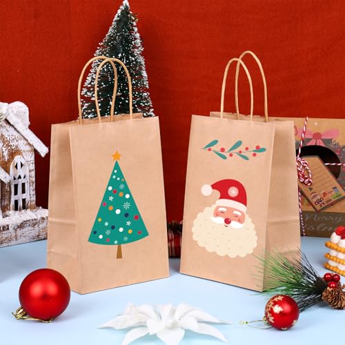 OUTUXED 150pcs Brown Paper Bags with Handles, 5.25x3.2x8in Small Gift Bags - color: Brown 5.25x3.2x8in, size: 1 Count (Pack of 150)