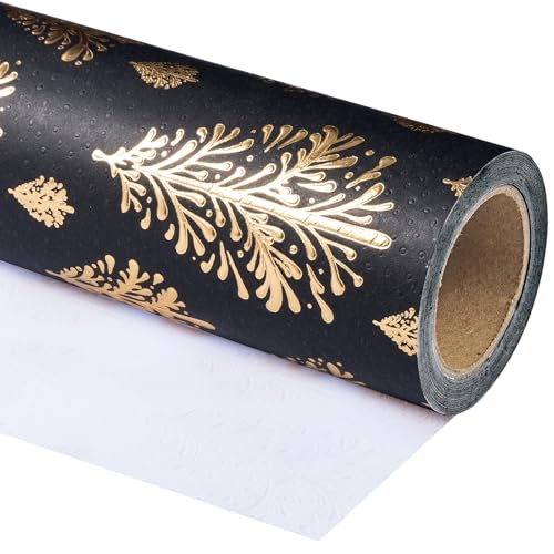 WRAPAHOLIC 3D Kraft Christmas Wrapping Paper Roll - Mini Roll - 17 Inch x 16.5 Feet - Gold and Black Christmas Tree Wrapping Paper with Embossed Perfect for Holiday, Party Celebration - color: Christmas Tree - Black & Gold, size: 17 inch x 16.5 feet