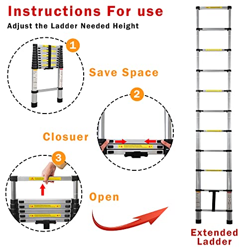 10.5 FT Telescoping Aluminum Extension Ladder, 330 lbs Capacity - size: 10.5ft