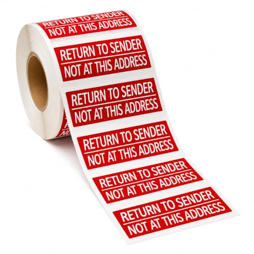 500 Pcs Return to Sender Not at This Address Stickers,3X1 Inches Adhesive Label Stickers for Small Business Envelop Box Cartons Shipping Sticker,Roll