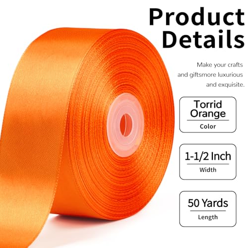Mauproy Orange Satin Ribbon, 1-1/2 Inch, 50 Yards - color: Orange