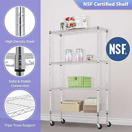 FDW | 4-Tier Wire Shelf with Wheels | 36" x 14" x 62" | Chrome - color: Chrome, size: 36×14×62