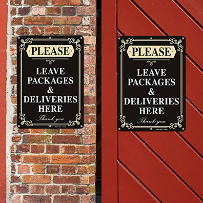 Faittoo Please Leave Packages and Deliveries Here Sign, 14 x 10 Inch Reflective Aluminum Sign, UV Protected and Weatherproof, Durable Ink, Easy to Install and Read, Indoor/Outdoors Use - color: Black - 14 x 10 inch Aluminum - 1 Pack