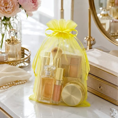 FUNFERY 100PCS Lemon Yellow Sheer Organza Bags 5x7 in, Goodie Bags Bulk - color: Lemon Yellow
