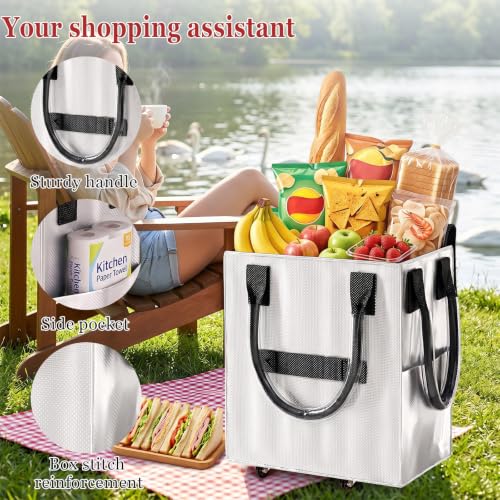 Reusable Grocery Bag on Wheel, Foldable Shopping Cart with Wheels, Can Carry up to 88 Pounds, Suitable for Groceries, Laundry, Camping and Moving. - color: Silver - Medium
