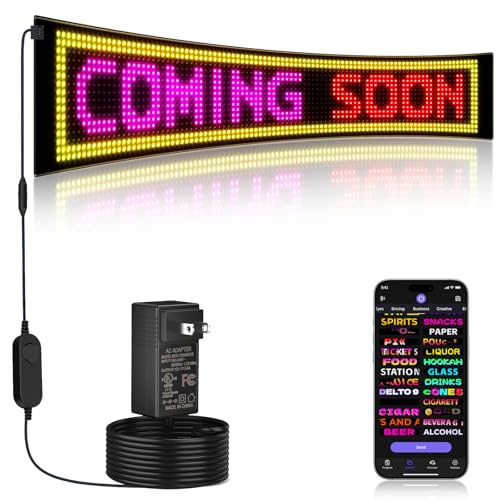 KJOY Large Bright LED Sign,37''x8'' Flexible 12V Multi Ttask Loop Playback LED Store Sign, Bluetooth App Control Custom Text Pattern Animation Scrolling LED Sign Programmable for Store Hotel School - size: 37"x8"-1PCS
