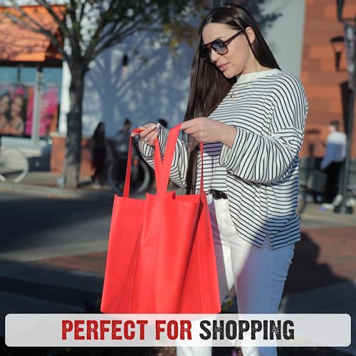 Novel Box 5Pack Non-Woven Reusable Reinforced Tote Bags 13x15x10in with Handle-Heavy Duty Foldable Bag for Groceries & Picnic - color: Red