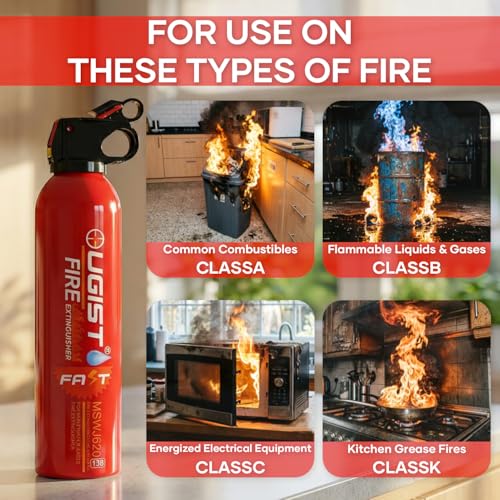 Multipurpose Fire Extinguisher (4 Pack, 21oz Each) with Wall Mount Bracket, Water-Based Foam No Residue, for Kitchen Grease & Electrical Fires, Portable Small Extinguisher for Home, Vehicle & Office - size: 4PCS