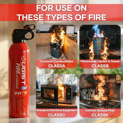 Multipurpose Fire Extinguisher (4 Pack, 21oz Each) with Wall Mount Bracket, Water-Based Foam No Residue, for Kitchen Grease & Electrical Fires, Portable Small Extinguisher for Home, Vehicle & Office - size: 4PCS