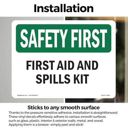 First Aid And Spills Kit OSHA SAFETY FIRST Vinyl Decal Label 7 Inch x 5 Inch - 5 Pack - color: Vinyl Decal, size: 5 Pack of 7" x 5"