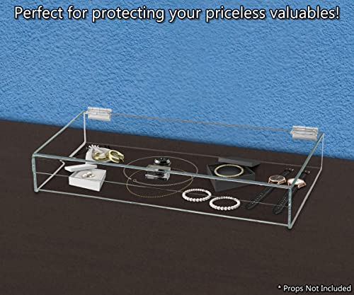 Acrylic Locking Display Case with Keys 16" x 10" x 3" Clear Rectangular Countertop Tray with Lid for Antiques Artifacts Collectibles Jewelry Currency and Coins by Marketing Holders - size: 16"w x 10"d x 3"h
