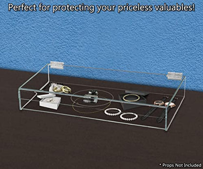 Acrylic Locking Display Case with Keys 16" x 10" x 3" Clear Rectangular Countertop Tray with Lid for Antiques Artifacts Collectibles Jewelry Currency and Coins by Marketing Holders - size: 16"w x 10"d x 3"h