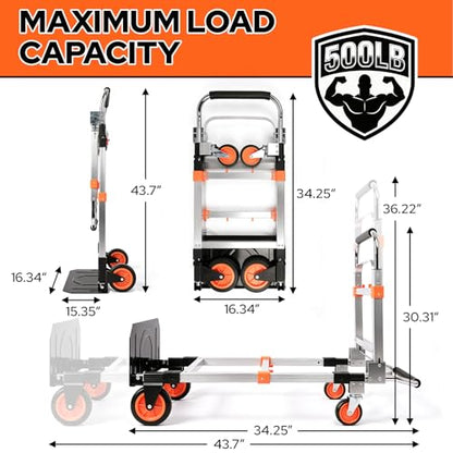 Folding Hand Truck Dolly Cart with Wheels, 500lb Load,Silver Orange - color: Silver+orange