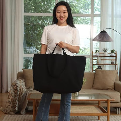 27 Inch Extra Large Canvas Shopping Bags Jumbo Heavy Duty Reusable Grocery Bags Bulk Blank Tote Bags with Double Handle - color: Black