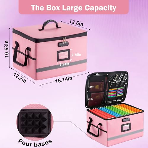 EXLIFBAG Fireproof File Organizer with Lock, 1 Layer - color: Pink, size: 1 Layer