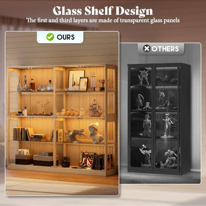 AMERLIFE 75-Inch RGB Display Cabinet with Glass Shelves - color: Wood, size: 75×16×70in