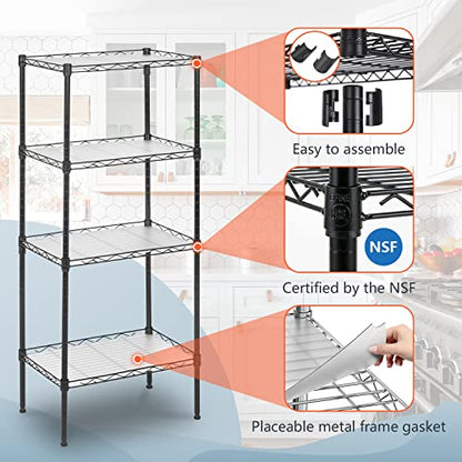 FDW | 4-Tier Wire Shelf | 18" x 12" x 44" | Black - color: Black, size: 18×12×44