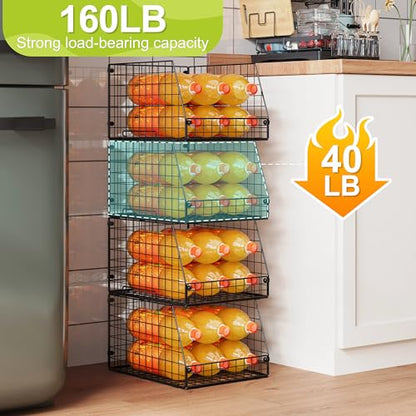 Jakyitvi 4 Pack XXL Stackable Wire Storage Basket, Extra Large Capacity Pantry Organizer and Storage, Muti-Purpose for Fruit Vegetable Basket & Toy Bin & Snack Organizer - size: 4 Pack-Narrow 11.8"W x 15.4"D