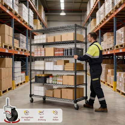 REIBII 5 Tier Storage Shelves, 1653LBS Heavy Duty&Silent Wheels for Garage - size: 35.4"Wx15.7"Dx76.1"H & 1653LBS