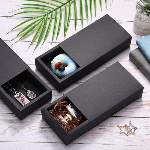 Zonon 30 Pieces Kraft Paper Drawer Box Small Crafts Cardboard Box,Black - color: Black