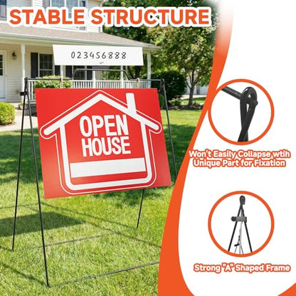 5-Pack Open House Sign Frame, 30" H x 28" W Powder-Coated Metal A-Frame Sign Stand with Locking Angle, Reusable Indoor/Outdoor Real Estate Yard Sign Holder (Frames Only)