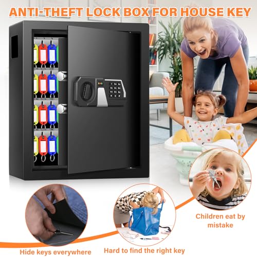 71 Keys Heavy Duty Fireproof Key Lock Box Wall Mount with Code&Hook Plates - size: 71 Keys