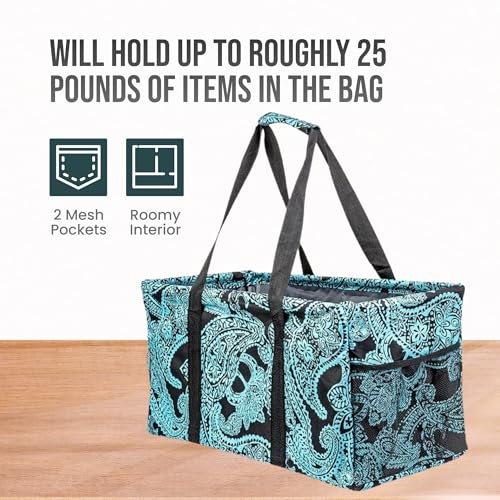 Extra Large Utility Tote Bag - Oversized Collapsible Beach Bag - Paisley Blue - color: Paisley Blue